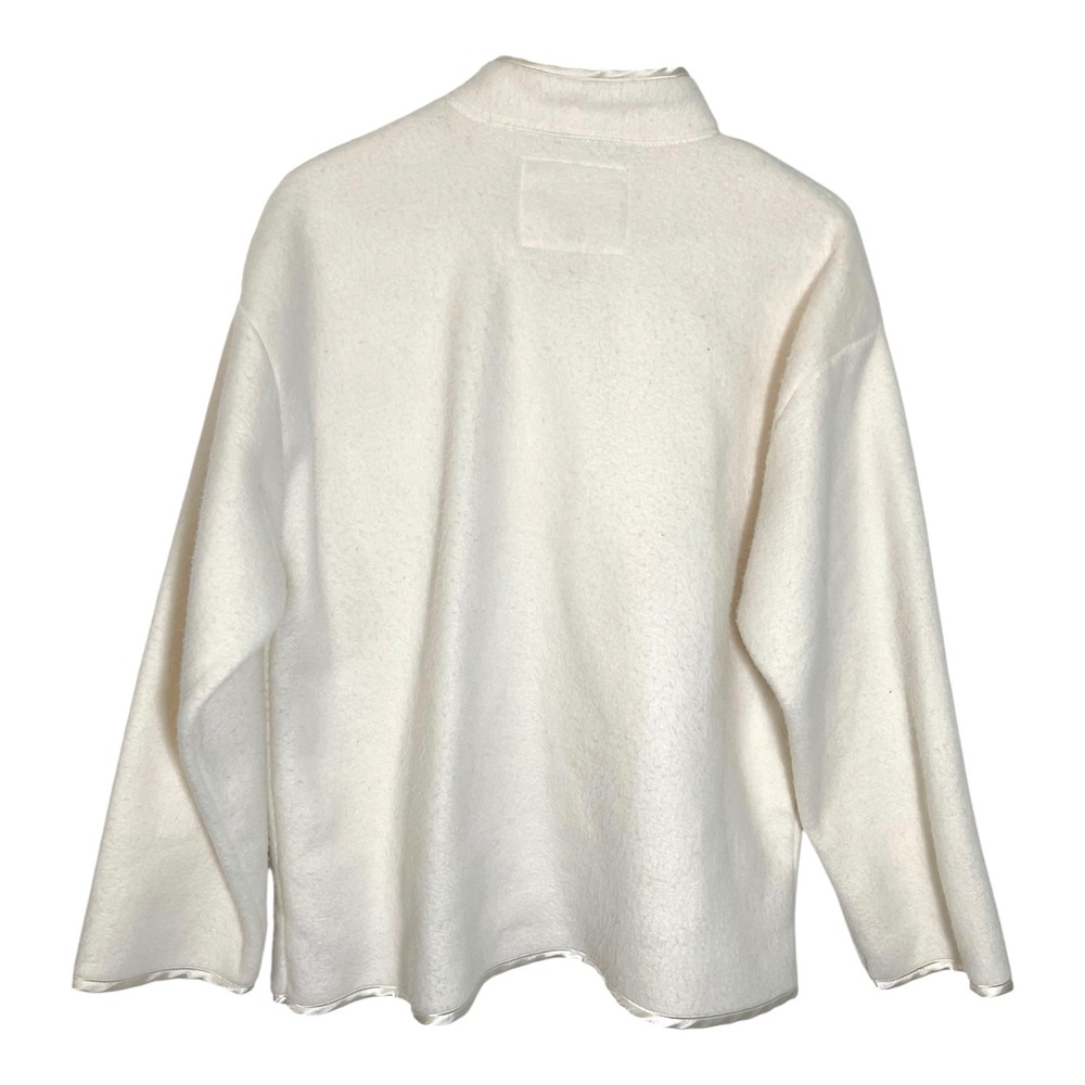 Erika Taylor Intimates S Cream Fleece Bed Jacket Satin Trim Floral Coquette Cozy - Picture 2 of 8